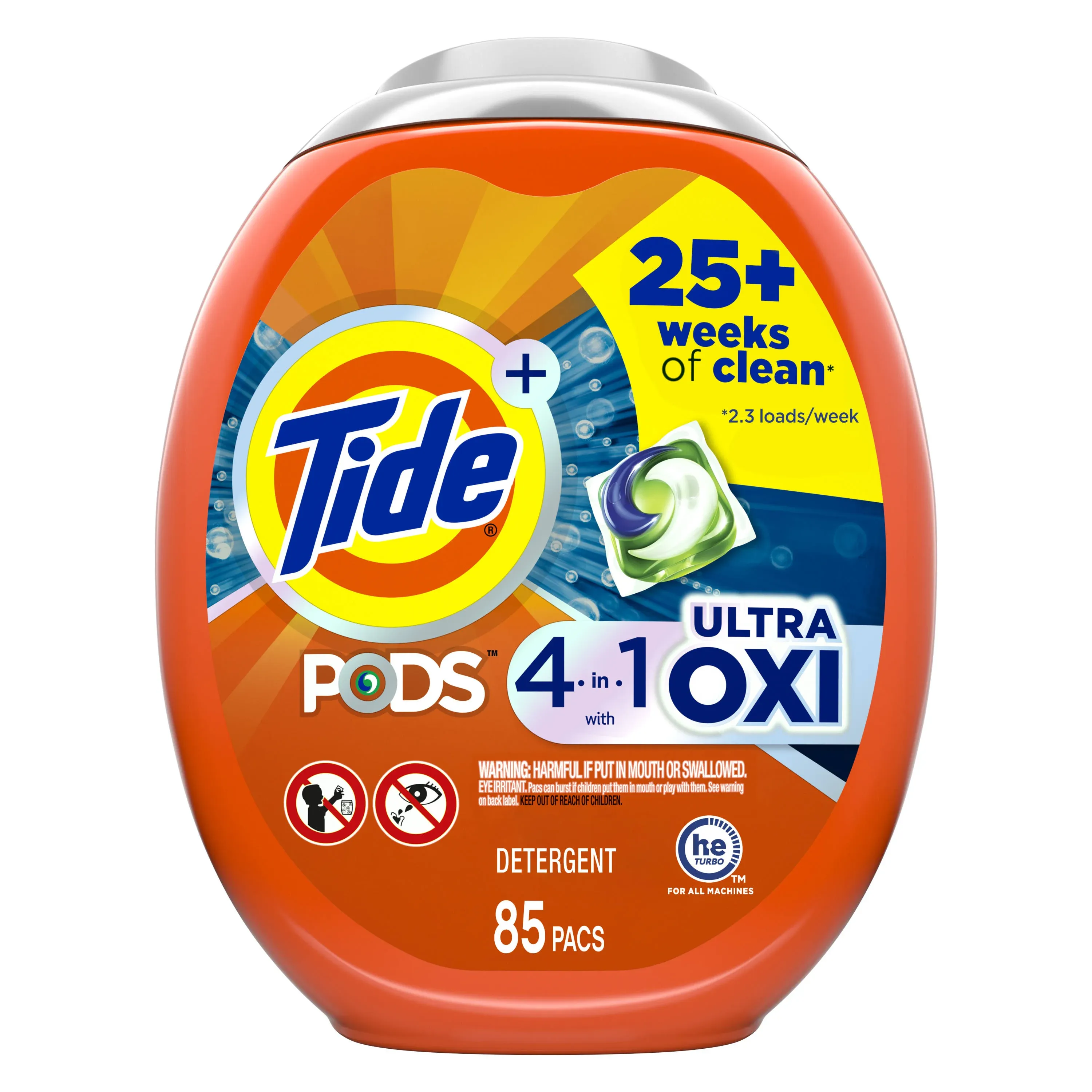 Tide + Pods Detergent, Ultra OXI, HE, 4 in 1 - 85 pacs, 2.53 kg