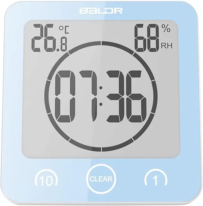 Baldr Bathroom LCD Waterproof Shower Clock with Timer (Blue)