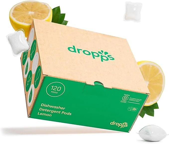 Dropps Dishwasher Detergent | Lemon, 120 Pods | Deep Cleans for Sparkling, Shiny Dishes| Low-Waste Packaging | No Rinse Aid or Pre-Wash Needed | Powered by Natural Mineral-Based Ingredients