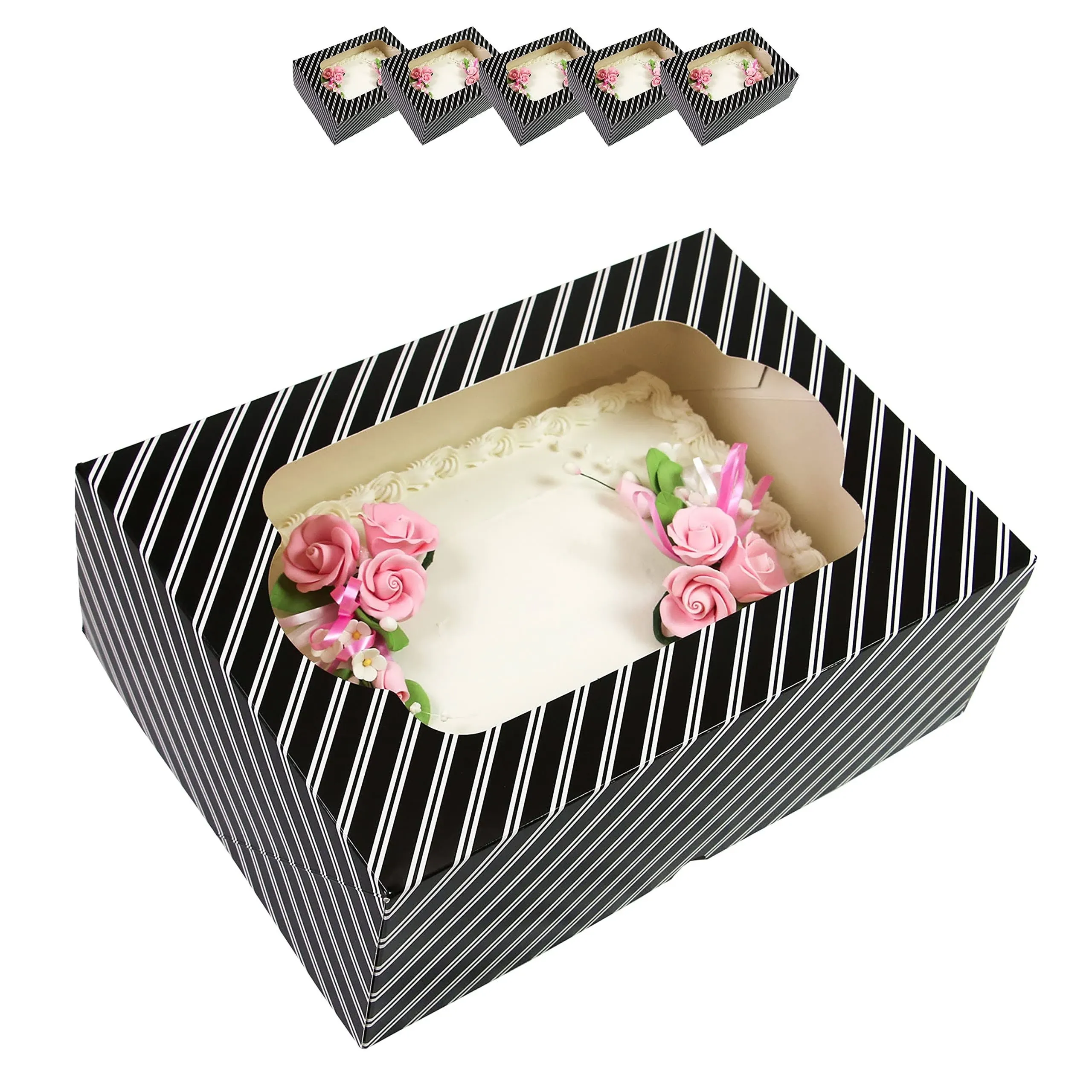 Autopopup Extra Deep Quarter Sheet Cake Box With Window Designer Blue Stripe 14 