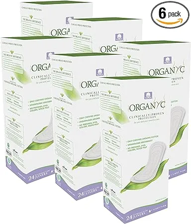 Organyc 100% Certified Organic Cotton Everyday Panty Liner - Flat, Light Flow, Light Plus, 24 Count (Pack of 6)