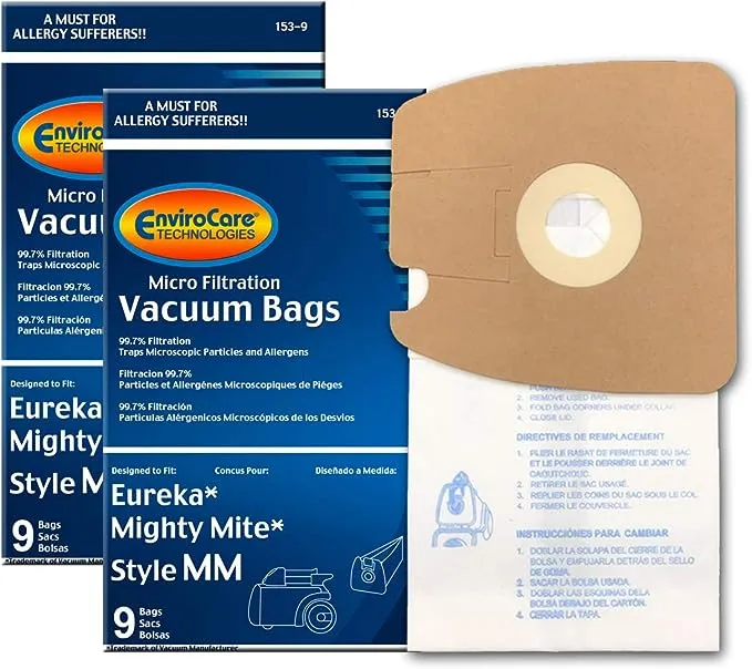 Envirocare Replacement Micro Filtration Vacuum Cleaner Dust Bags made to fit Eureka Style MM. Replaces Part# 60295C (Mighty Mite Vacuums) 18 packEnvirocare Replacement Micro Filtration Vacuum Cleaner Dust Bags made to fit Eureka Style MM. Replaces Part# 