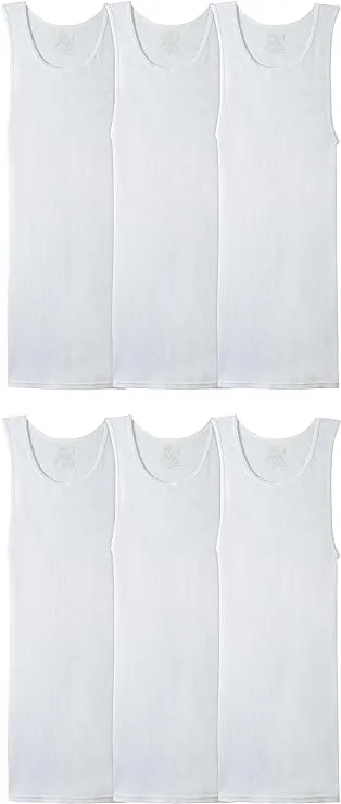 Fruit of the Loom Men's White Tank A-Shirts, 6 Pack, Sizes S-3XL