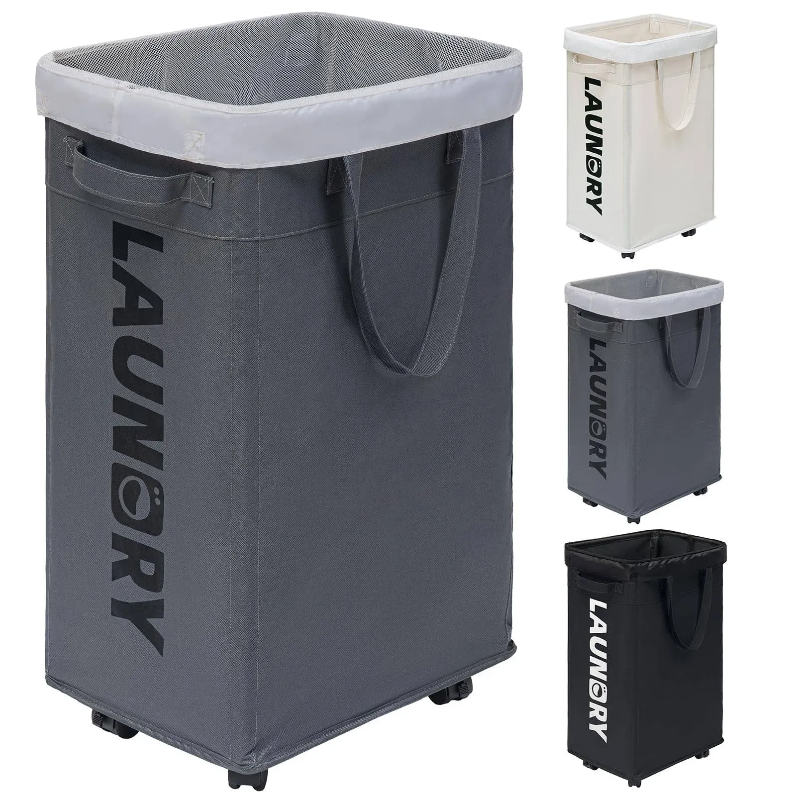 Laundry Basket with Wheels 75L Collapsible Large Laundry Hamper Slim Laundry ...