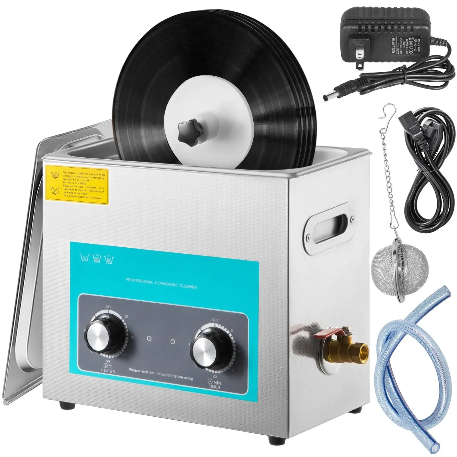 VEVOR Ultrasonic Vinyl Record Cleaner 6L 40kHz Vinyl Ultrasonic Cleaning Machine Knob Control Record Ultrasonic Cleaner 4 Records Vinyl Sonic