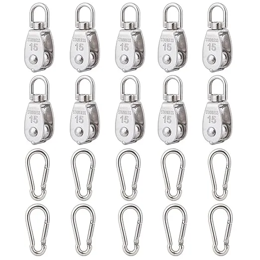 Cadbibe 10Pcs 304 Stainless Steel M15 Single Pulley Block Wire Rope Hanging Wire