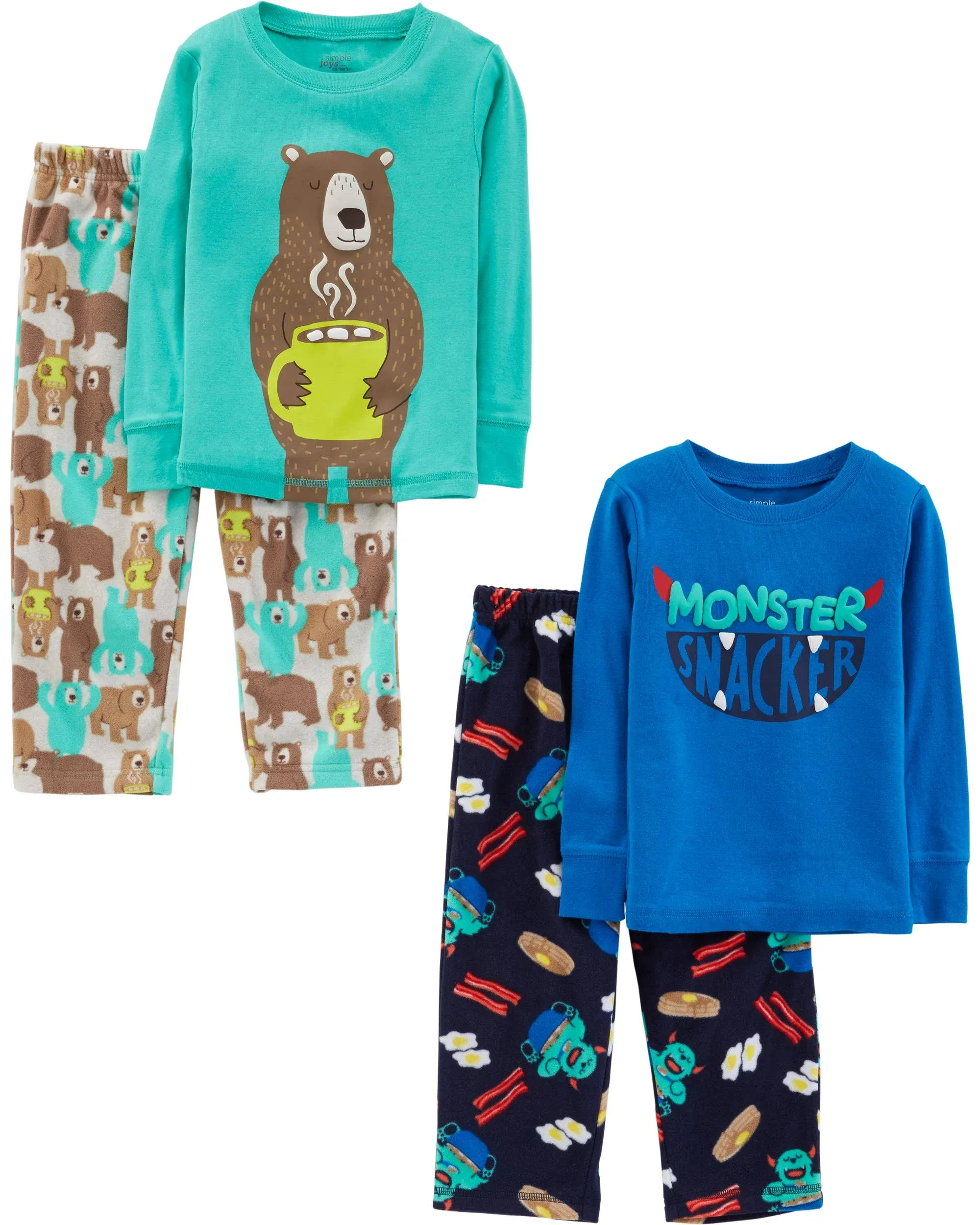 Simple Joys by Carter's Boys and Toddlers' 4-Piece Pajama Set (Cotton Top & Fleece Bottom)