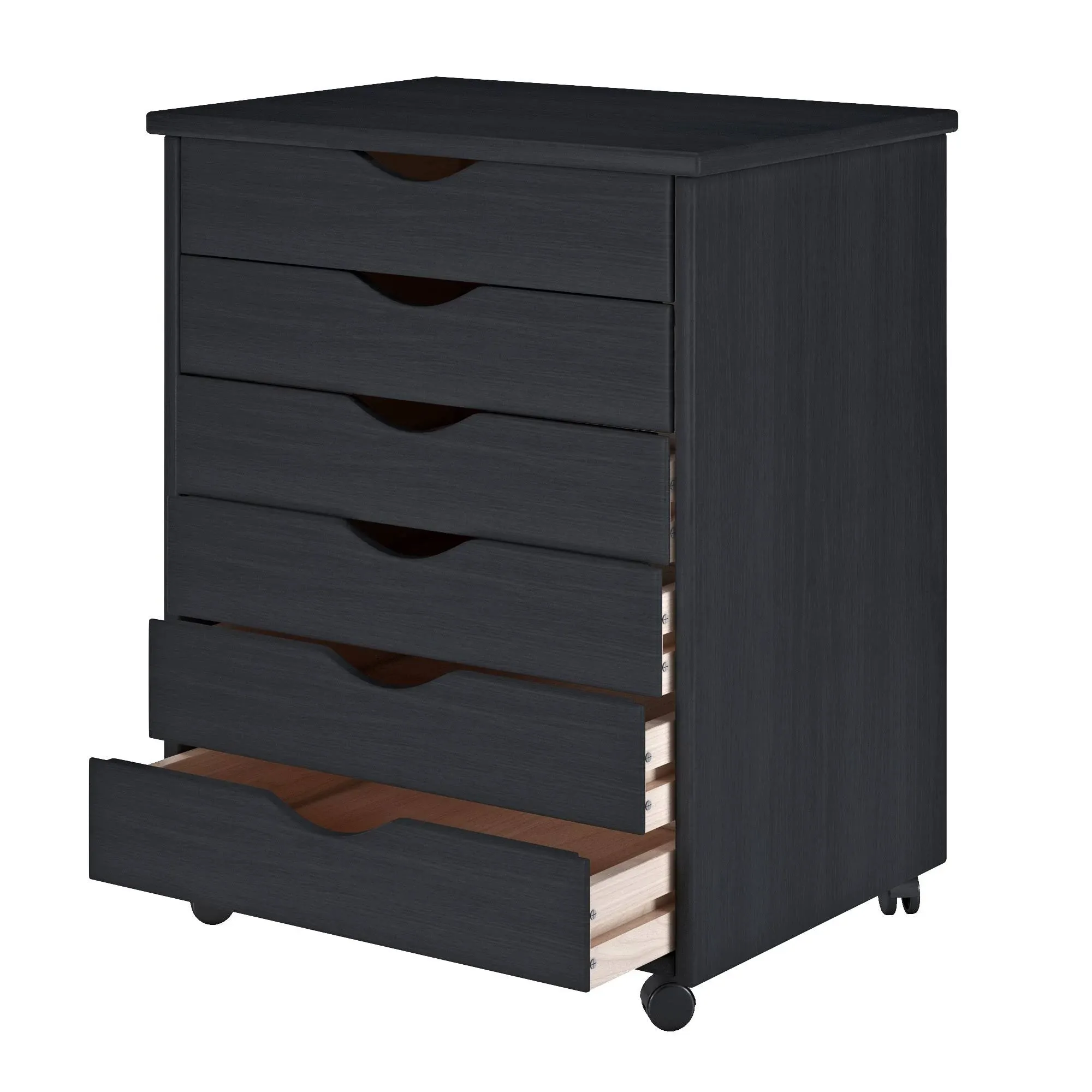 Adeptus Black 6-Drawer Solid Wood Wide Roll Cart