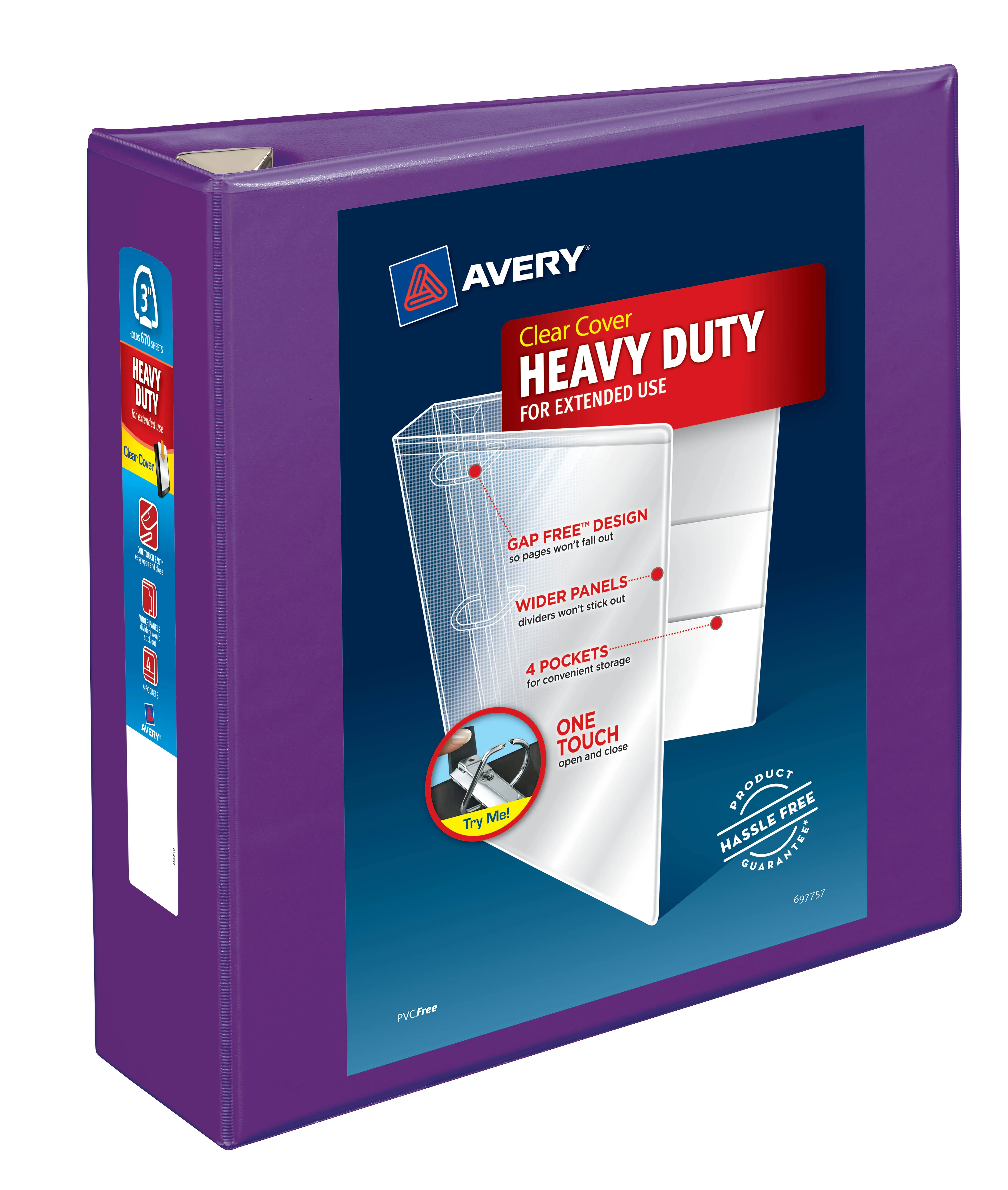 Avery 3" Heavy-Duty View Binder with Locking One Touch EZD Rings, Purple