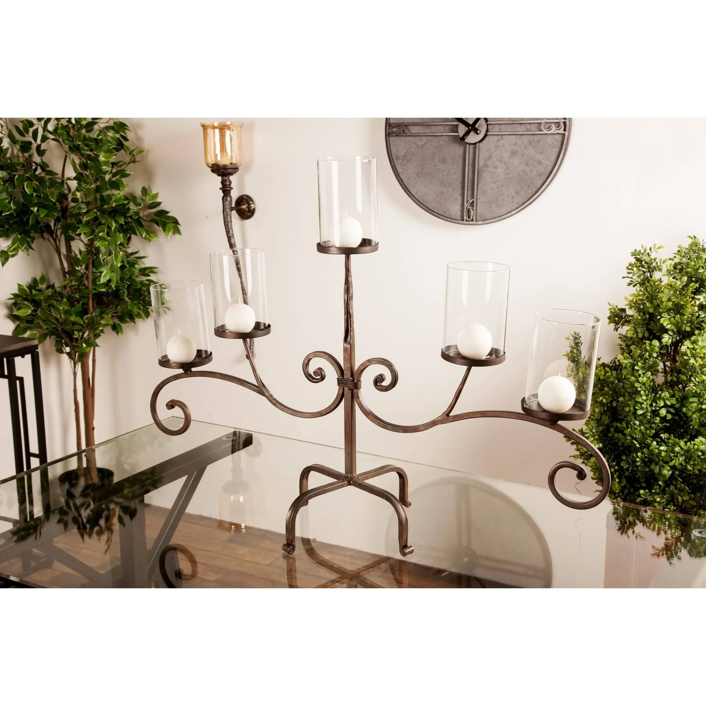 Traditional Black Metal and Glass 5-Light Candelabra, 21" x 36" x 13" - Mediterranean - Candleholders - by Brimfield & May | Houzz