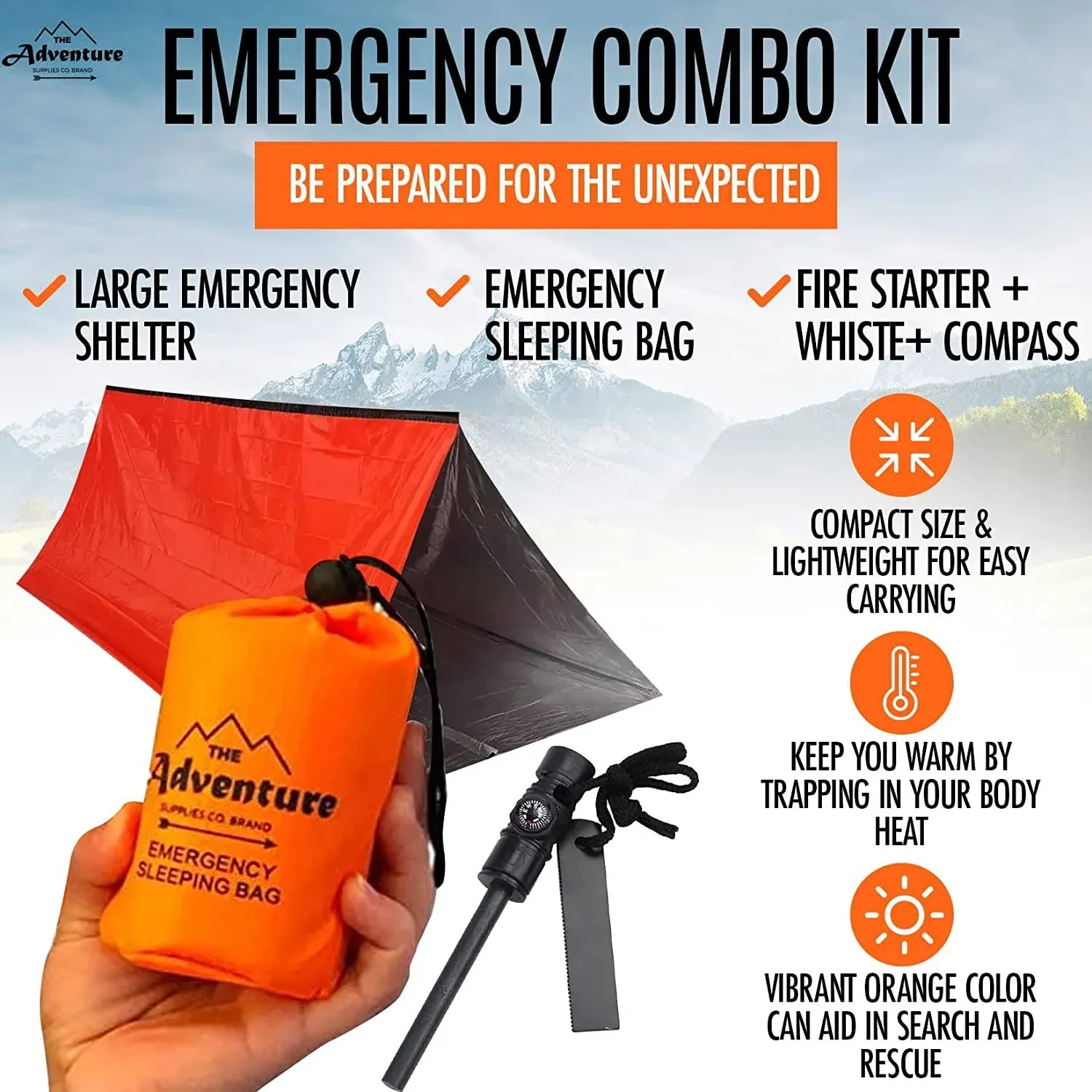 Emergency Sleeping Bag Survival Tent Shelter Combo Kit Folding Camping Blanket