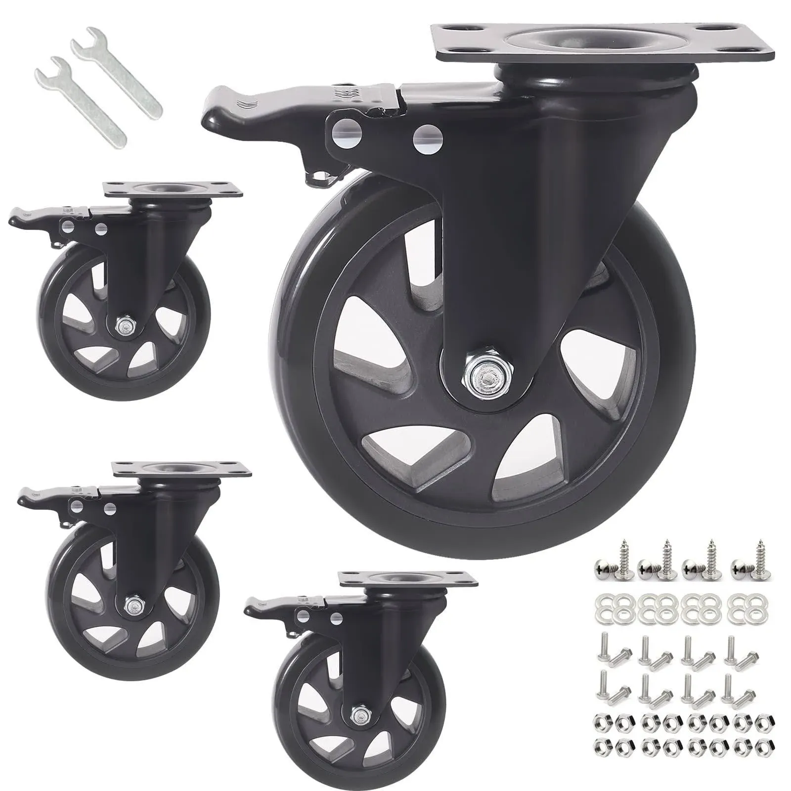 YAEMIKY 5 inch Caster Wheels with Brake 2200Lbs,Heavy Duty Casters Set of 4 ...