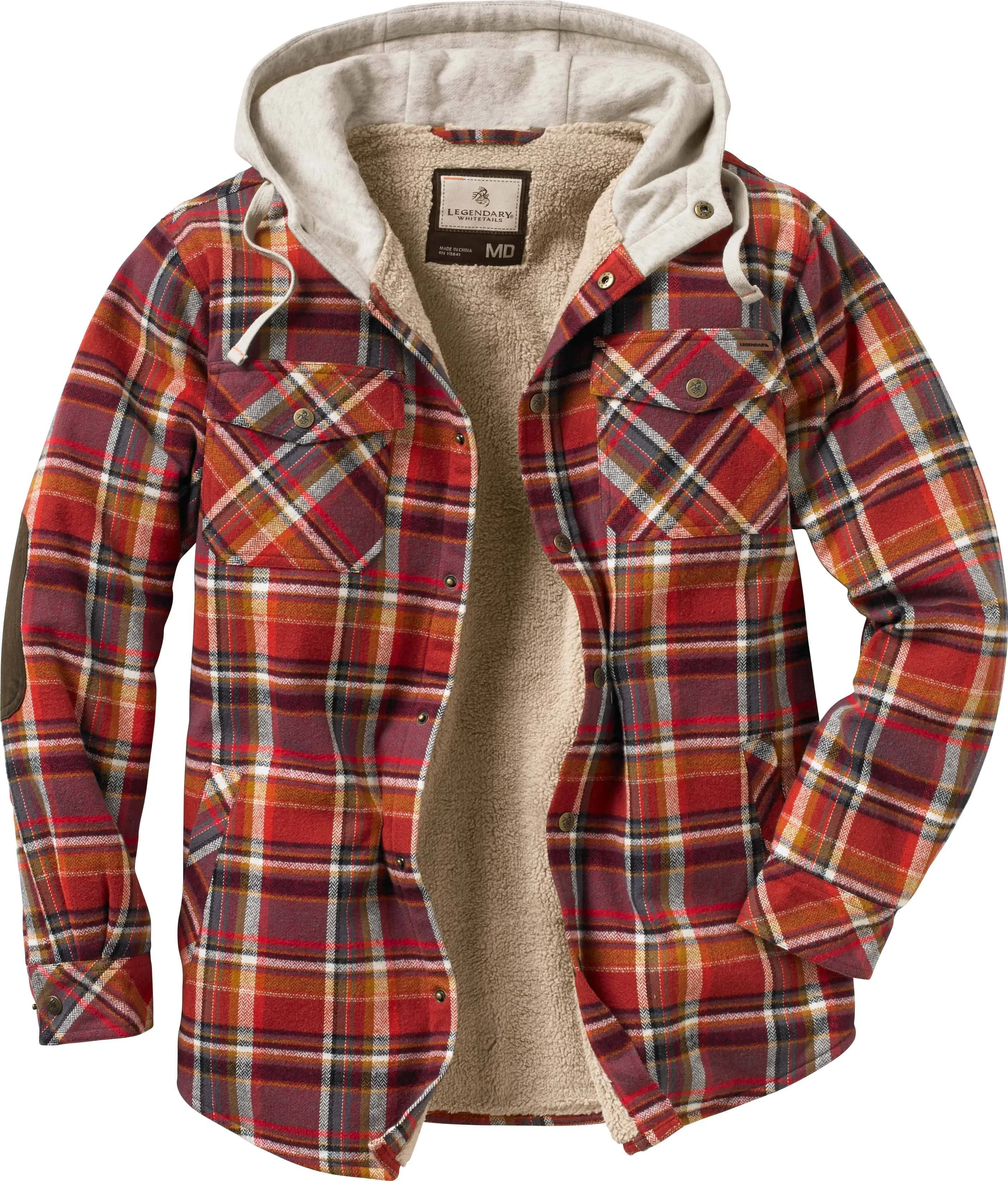 Legendary Whitetails Men's Camp Night Berber Lined Hooded Flannel Shirt Jacket