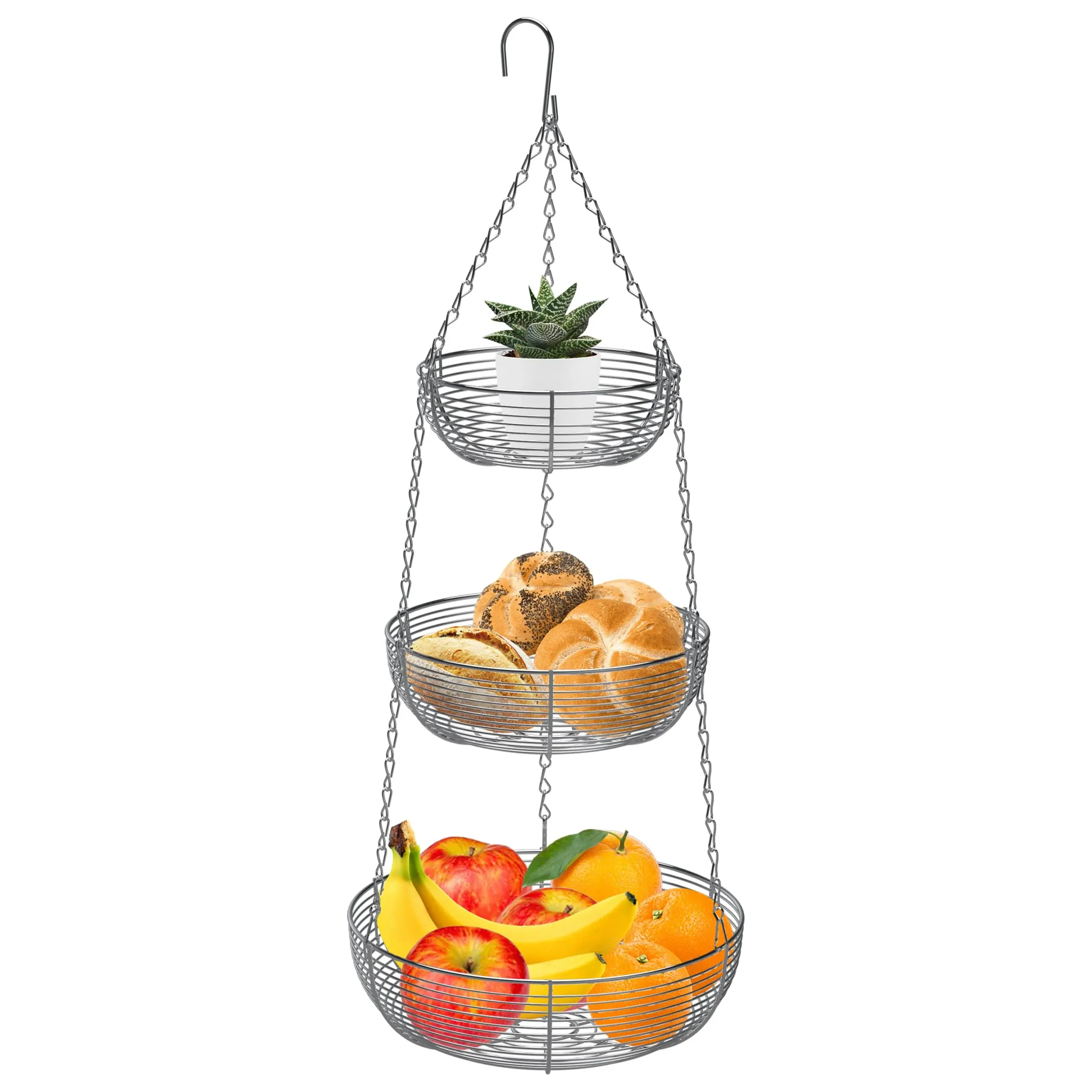 Caxxa 3-Tier Hanging Basket Fruit Organizer Kitchen Heavy Duty Wire Organizer...