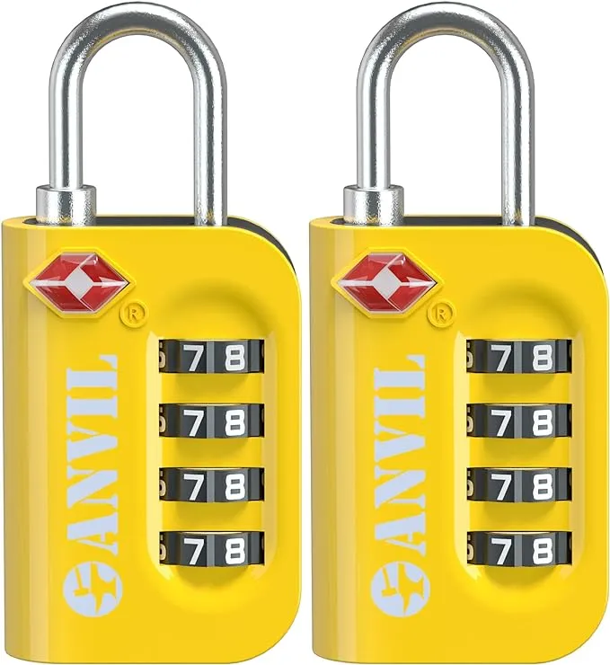 TSA Luggage Locks 2 Pack - 4 Digit Combination Steel Padlocks - Approved Travel