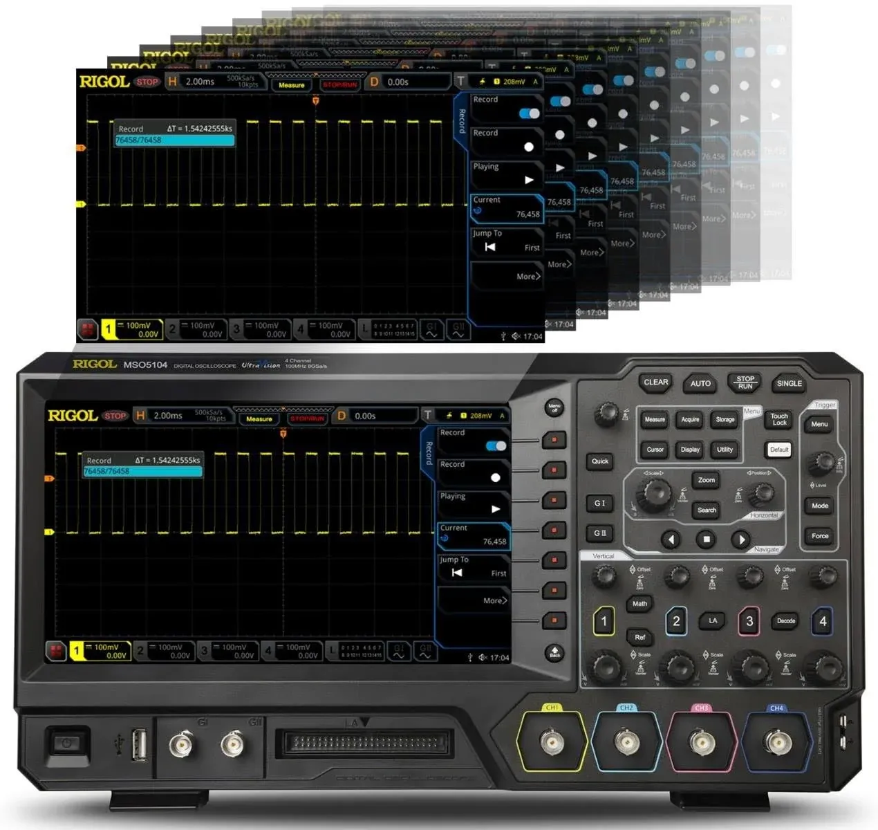 RIGOL MSO5104 100 MHz Mixed Signal Oscilloscope with 4 Analog Channels and UltraVision II High-Speed Oscilloscope Free Bundle Option MSO5000-BND