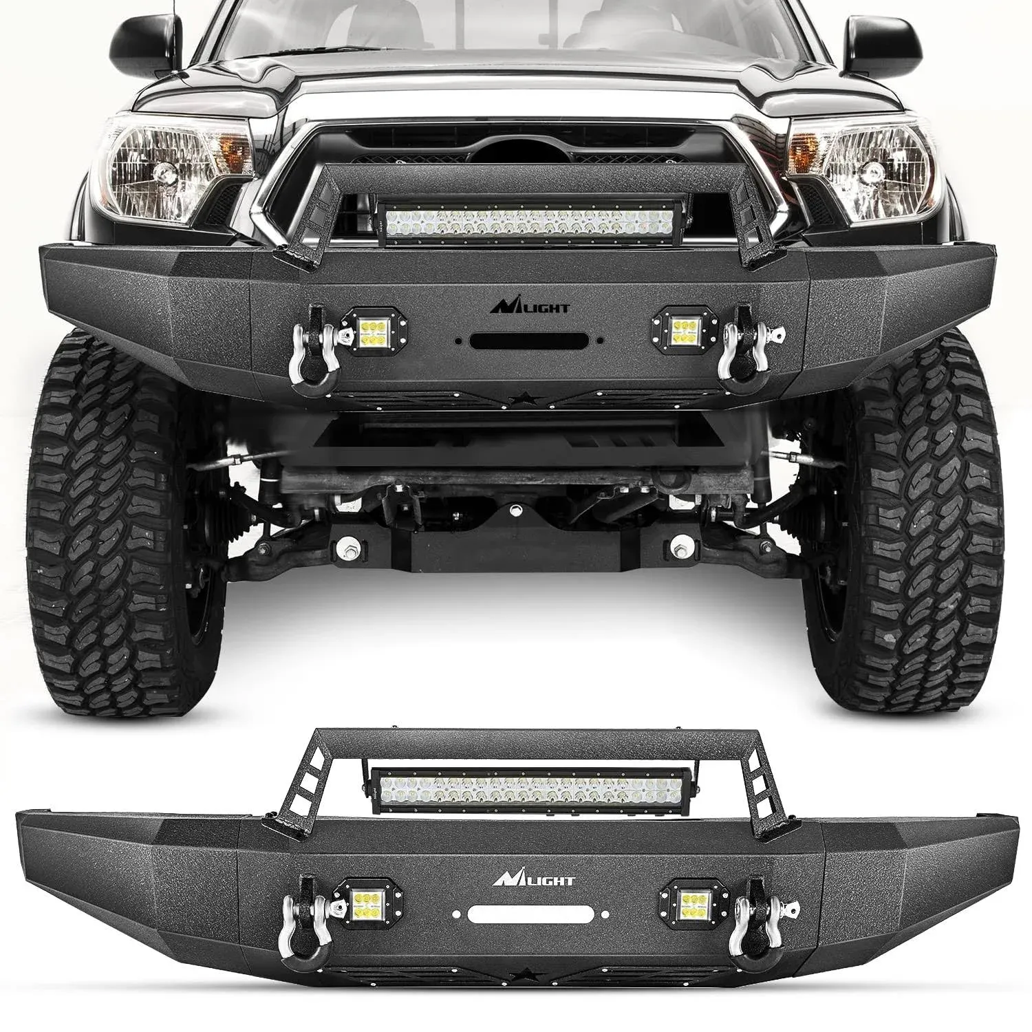 Nilight Front Bumper Full Width Steel Compatible for 2014 2015 2016 2017 2018 2019 2020 2021 Toyota Tundra Pickup Truck with Winch Plate Offroad 120W