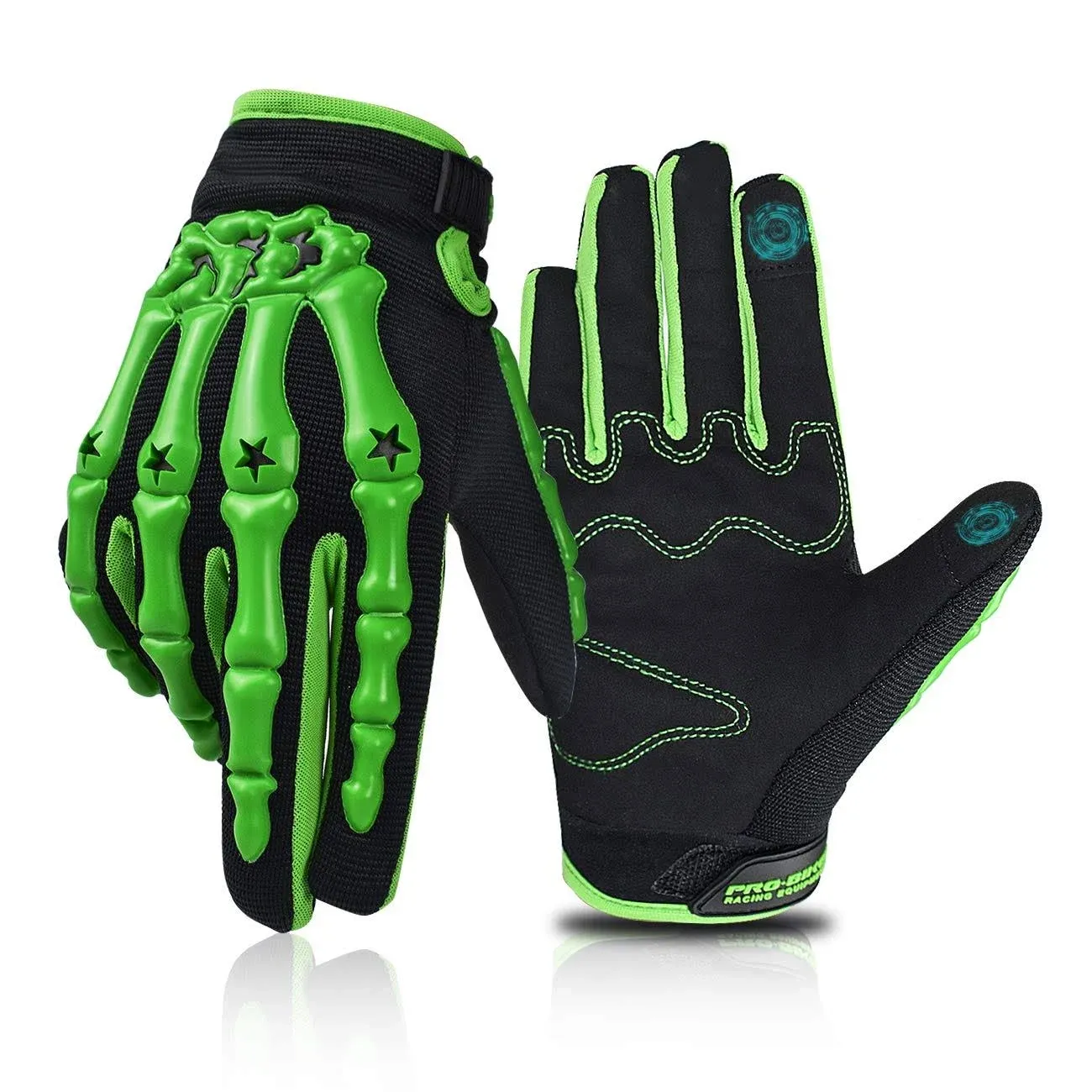 Chitone Full Finger Skeleton Motocross Riding Gloves for Medium, Green