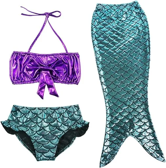 TFJH E 3pcs Kids Girls Fancy Princess Swimmable Mermaid Tail Set