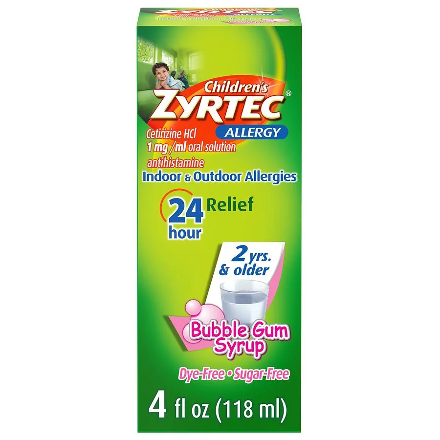 Zyrtec 24 Hour Children's Allergy Syrup with Cetirizine HCl, Antihistamine Allergy Medicine for Indoor & Outdoor Allergy Relief for Kids, Dye-Free & Sugar-Free, Grape Flavor, 8 fl. oz
