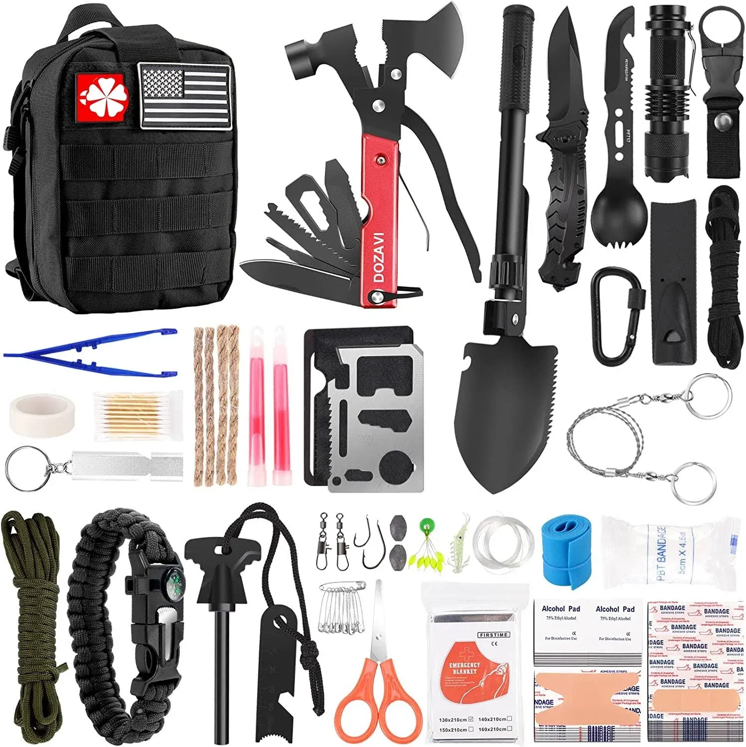 LUXMOM Survival Kit and First Aid Kit, 142pcs Professional Survival Gear and Equipment with Molle Pouch, for Men Dad Husband Who Likes Camping Outdoor