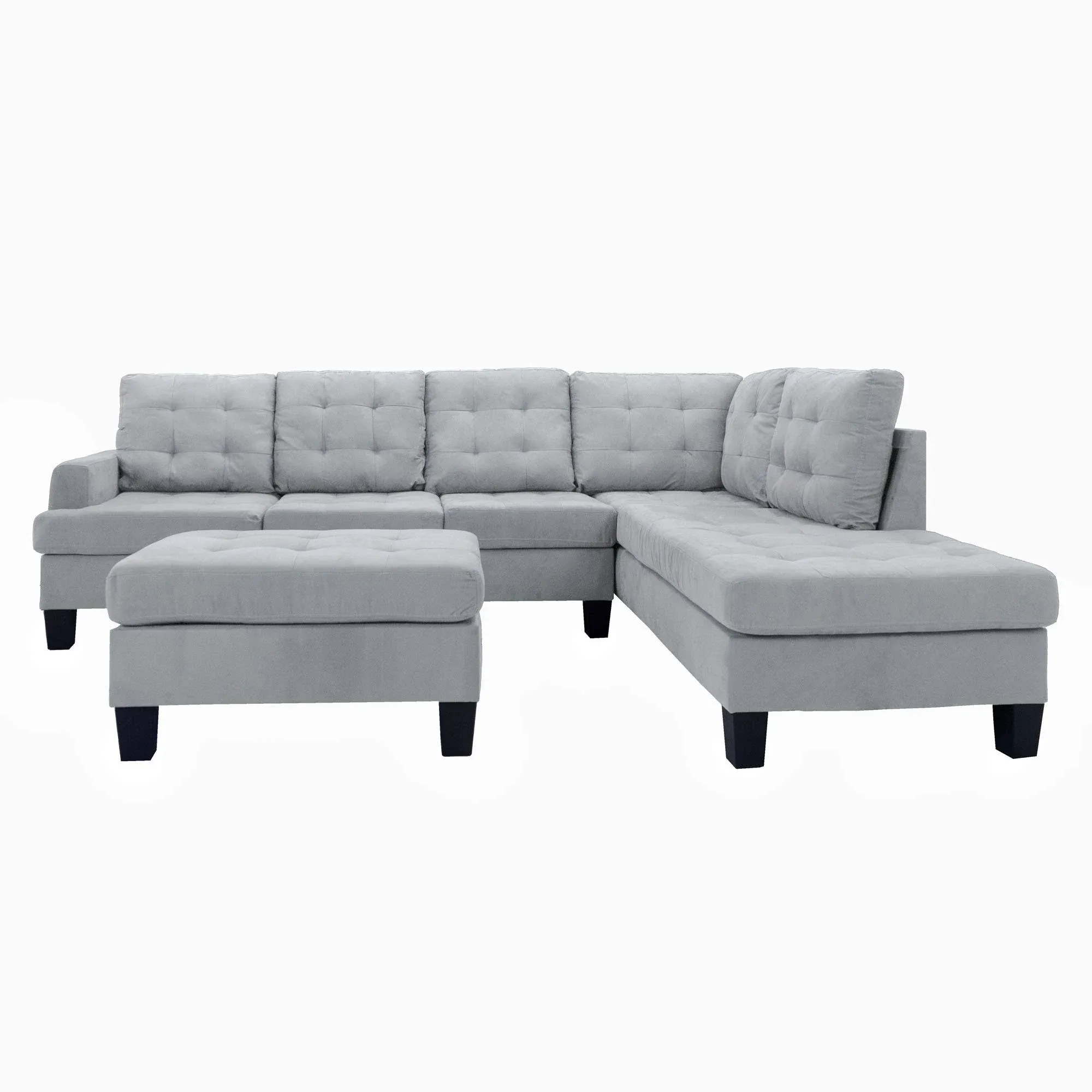 Casa Andrea Milano LLC 3 Piece Modern Reversible Sectional Sofa Couch with Chaise ...