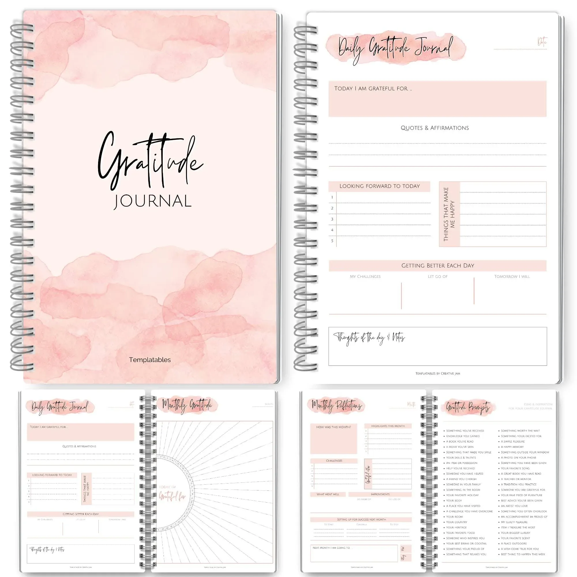 Gratitude & Mindfulness Journal | 90 Day Gratitude Template, Self Care Planner, Positivity Diary, Daily Journal, Gratitude Jar, Wellness,