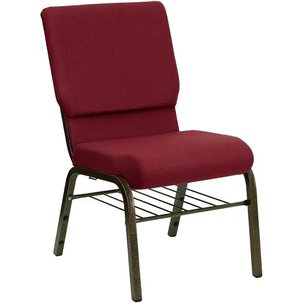 Flash Furniture HERCULES Series 18.5''W Church Chair in Burgundy Fabric with Book Rack - Gold Vein Frame