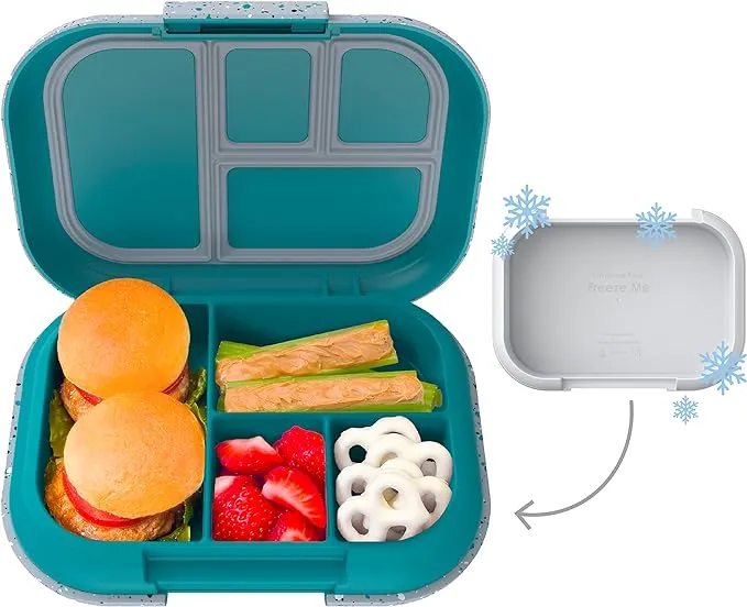 Bentgo® Kids Chill Lunch Box - Confetti Designed Leak-Proof Bento & Removable Ice Pack 4 Compartments, Microwave Dishwasher Safe, Patented, 2-Year Warranty (Confetti Edition Truly Teal)