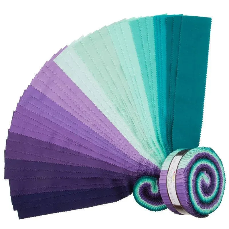 Kona Cotton Solids: Aurora Roll Up; 2.5 inch Strips - Robert Kaufman