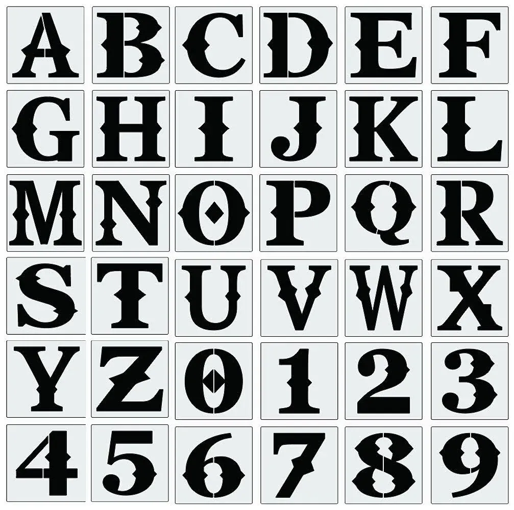 6 Inch Letter Stencils for Painting On Wood 36pcs Alphabet Stencils Retro Let...