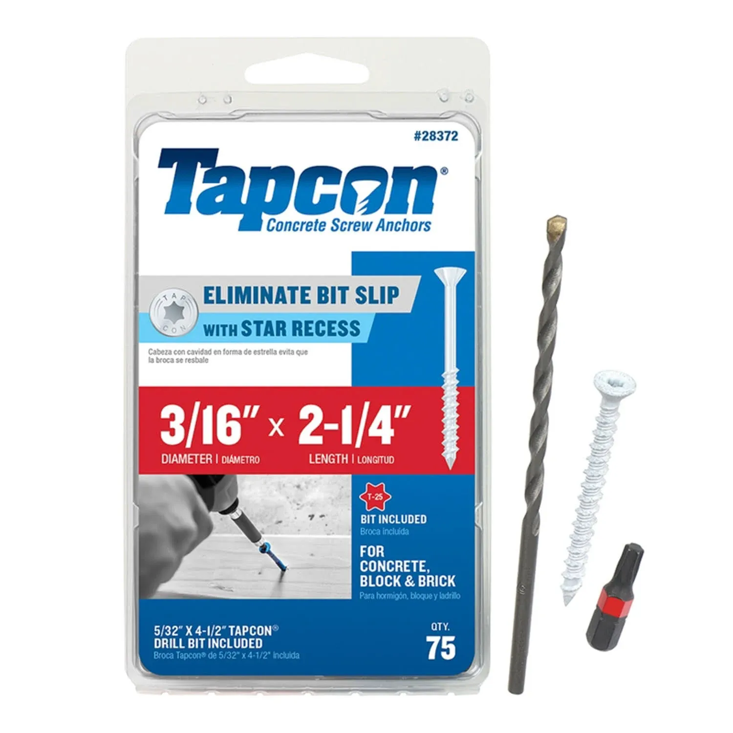 Tapcon 3/16 in. x 2-1/4 in. White Star Flat-Head Concrete Anchors (75-Pack) 28372