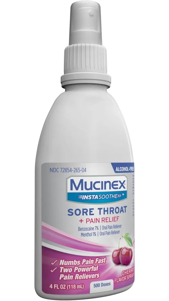 Mucinex, InstaSoothe 喉咙痛 + 疼痛缓解喷雾,樱桃,3.8 液量盎司(115 毫升)