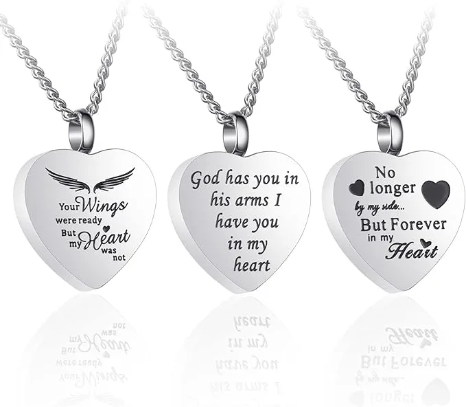 3 Pack Urn Necklace for Ashes Memorial Cremation Jewelry for Ashes, Heart Silver