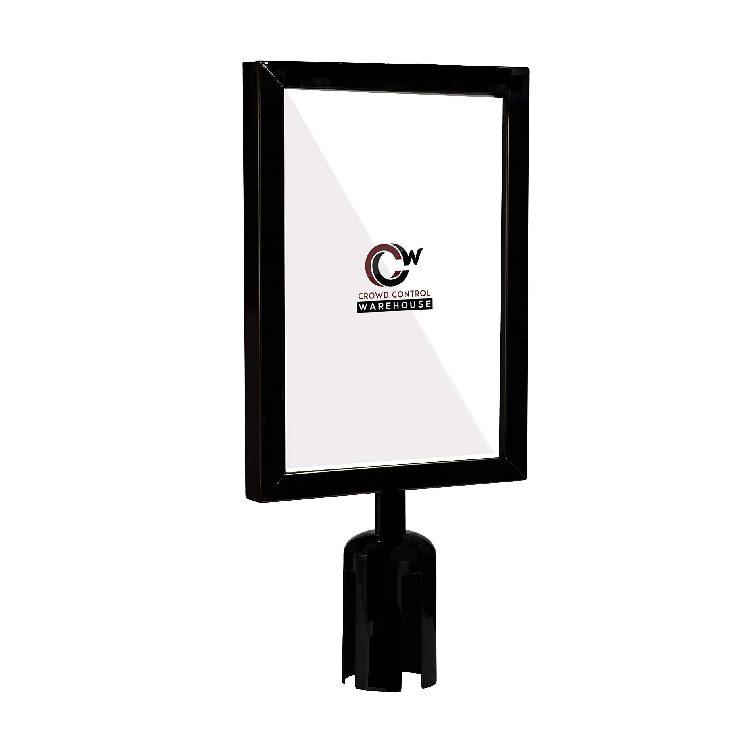 Crowd Control Warehouse Stanchion Post Top Sign Frame, 8.5 x 11 Inch Vertical Black Steel