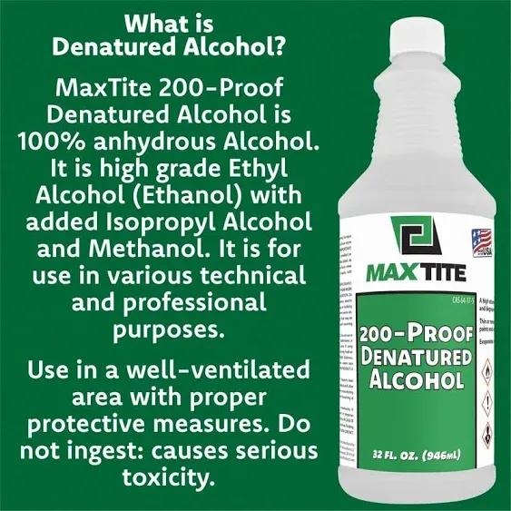 200-Proof Denatured Alcohol - Highest Purity - Solvent, Thinner, Cleaner - 32 oz