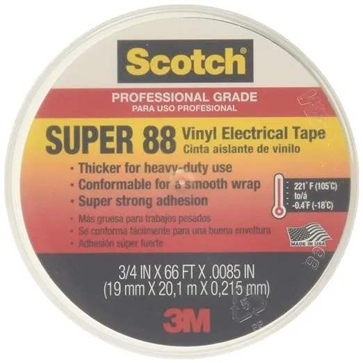 3M Safety 6143-BA-10 051131996748 Super 88 Electrical Tape, 3/4-Inch x 66-Feet x 0.0085-Inch, 10 Per Case, Black, Piece3M Safety 6143-BA-10 051131996748 Super 88 El…