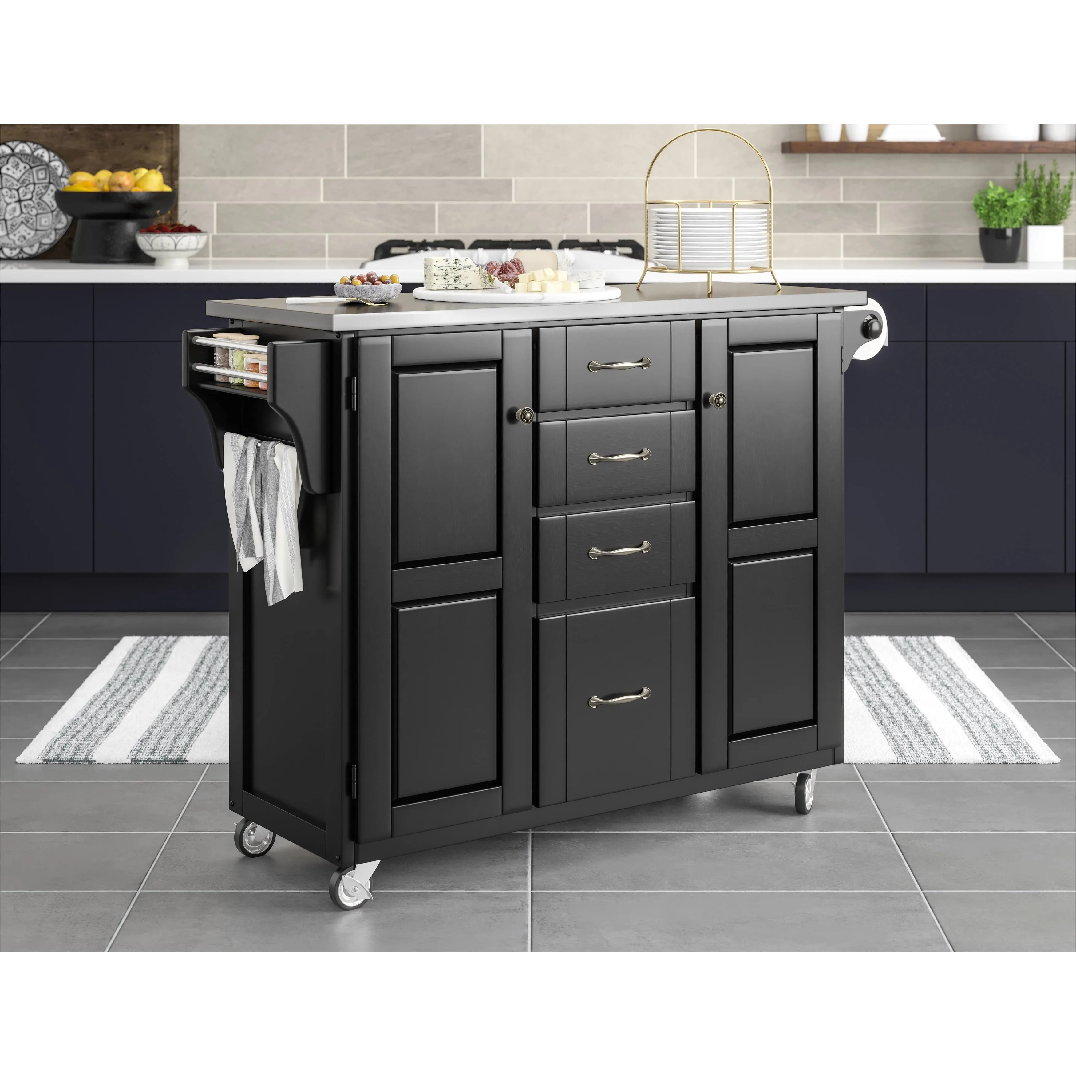 Homestyles Create-A-Cart Wood Kitchen Cart, Black Top, Off White