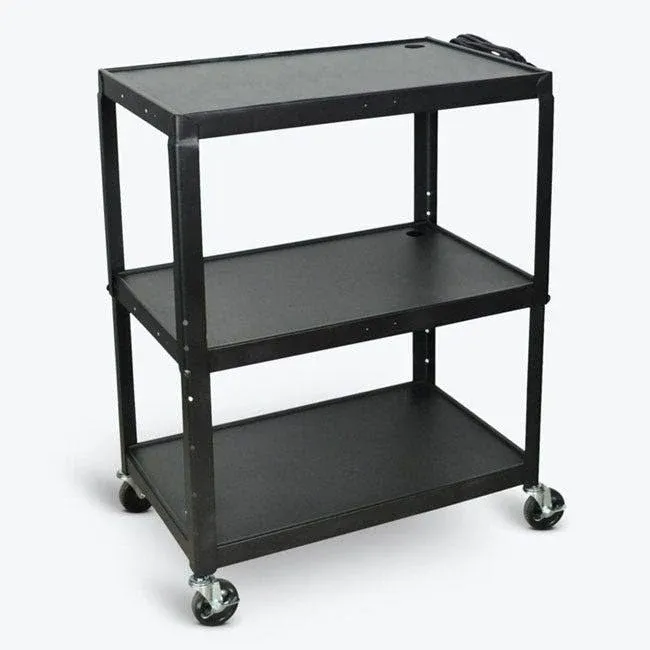 Luxor AVJ42XLC Steel Adjustable Height Extra Large AV Cart with Cabinet - Black