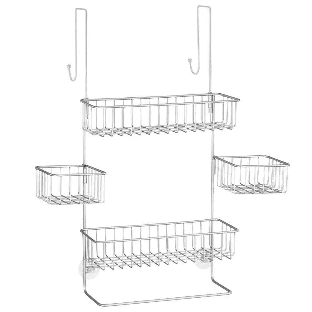 mDesign Steel Over the Door Shower Caddy - Hanging Shower Organizer Rack w/ 4 Baskets, 2 Hooks - In-Shower Hanging Caddy for Bathroom - Over Door Shower Caddy Hanger - Klypon Collection - Bronze