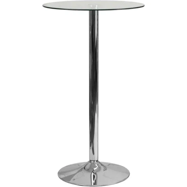 23.5'' Round Glass Table with 35.5''H Chrome Base