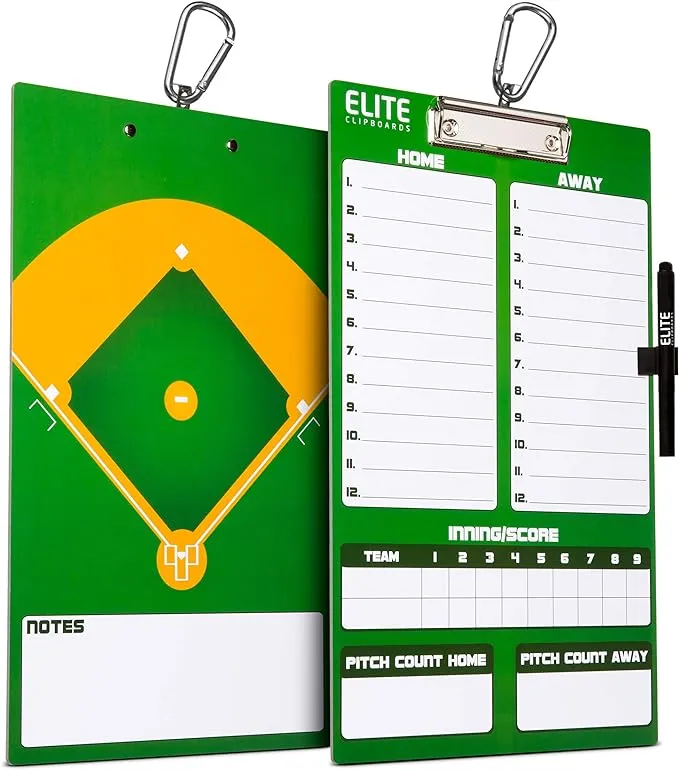 Elite Clipboards Double Sided Dry Erase Coaches Marker Board Baseball