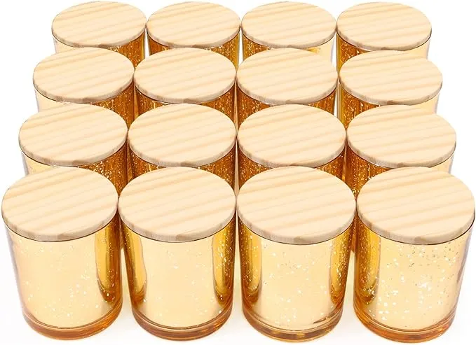 SHOWIN Thick Candle Jars for Making Candles 16 Pcs, 7 OZ Empty Jars with Wood Lids for Candle Making, Sample Container, Frosted Purple