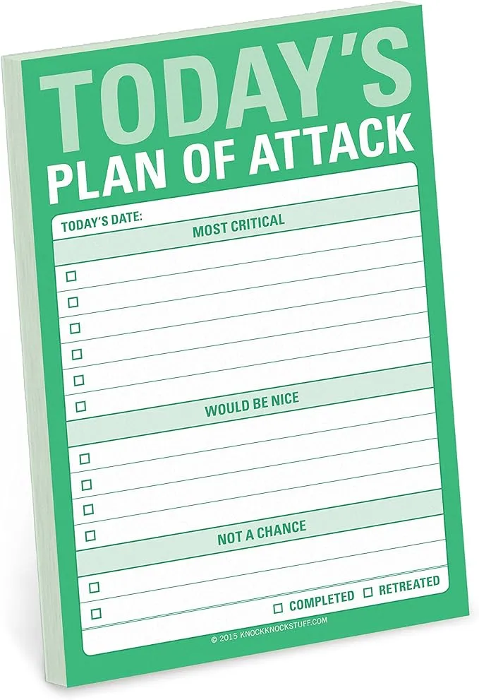 Knock Knock Plan of Attack Great Big Sticky Note, Daily to-Do List Sticky Pad, 4 x 6-inches