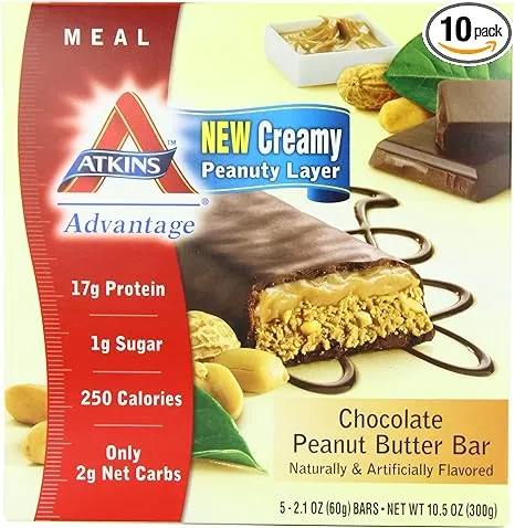 Atkins - Barritas de harina ricas en proteínas Manteca de cacahuete chocolate - 5 Bares
