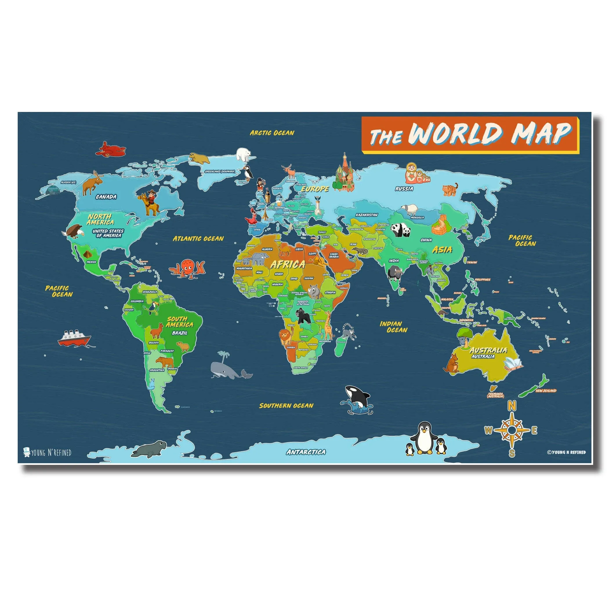 The World Maps for Kids Wall Poster Large Laminated (18x30) Young and Refined