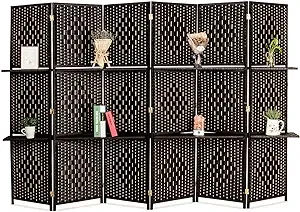 Bonnlo Upgraded Heavy Duty 6ft Tall Rattan Room Divider Screens with Partition ...