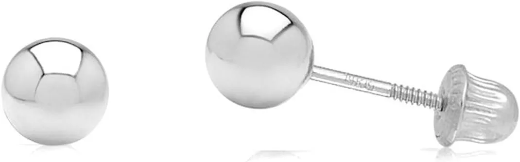 14K White Gold Ball Stud Earrings with Secure and Comfortable Screw Backs 3mm