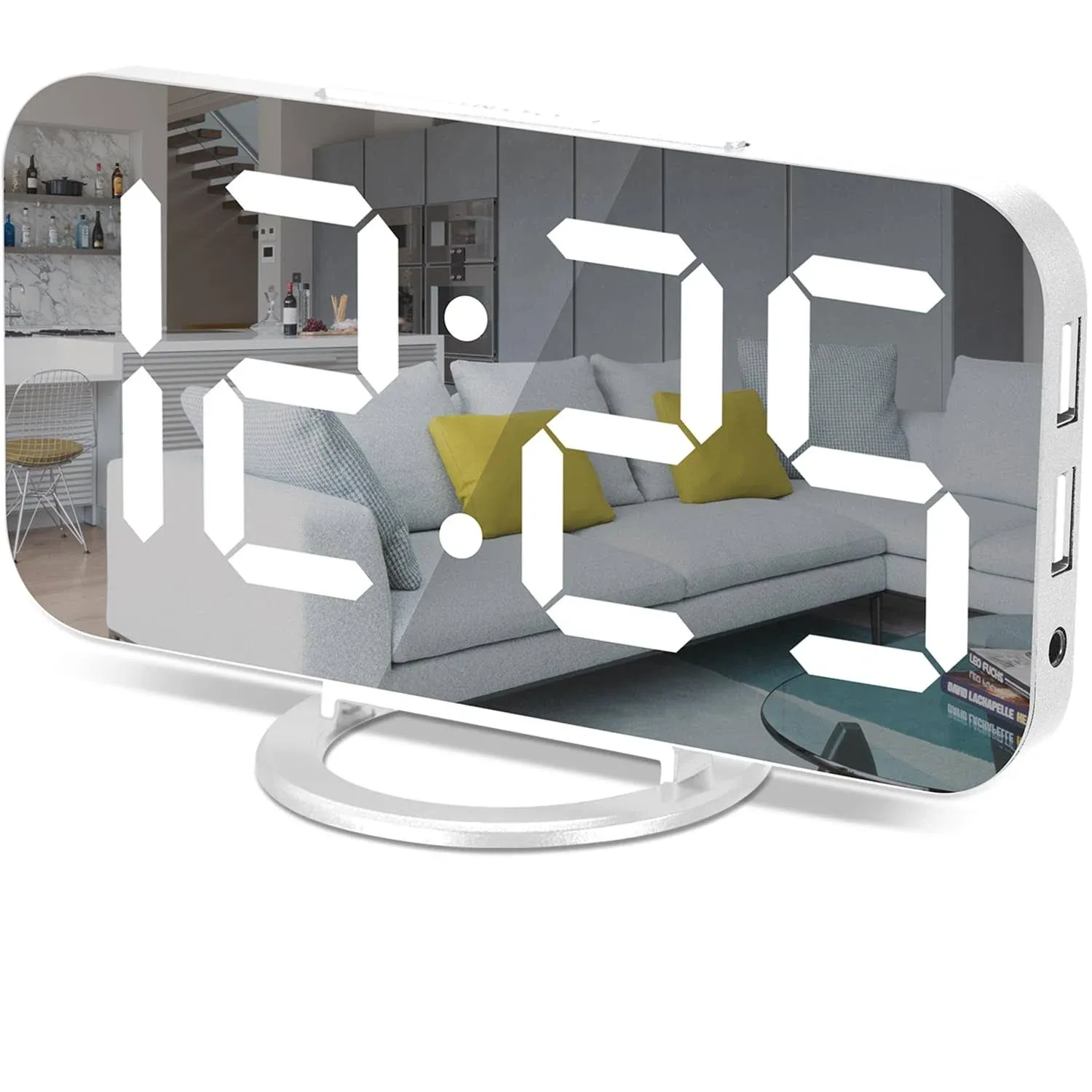 Poeroa Digital Alarm Clock,7" LED Mirror Electronic Clocks,with 2 USB Charging ...