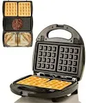 Ovente Gpi302b 3-in-1 Electric Sandwich Maker with Detachable Non-Stick Waffle